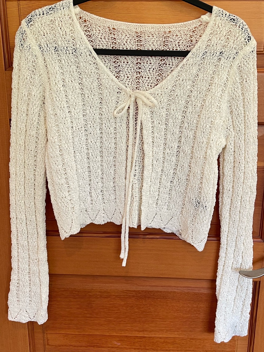 SHEIN Cream Open-Knit Tie Cardigan - NWOT - Medium